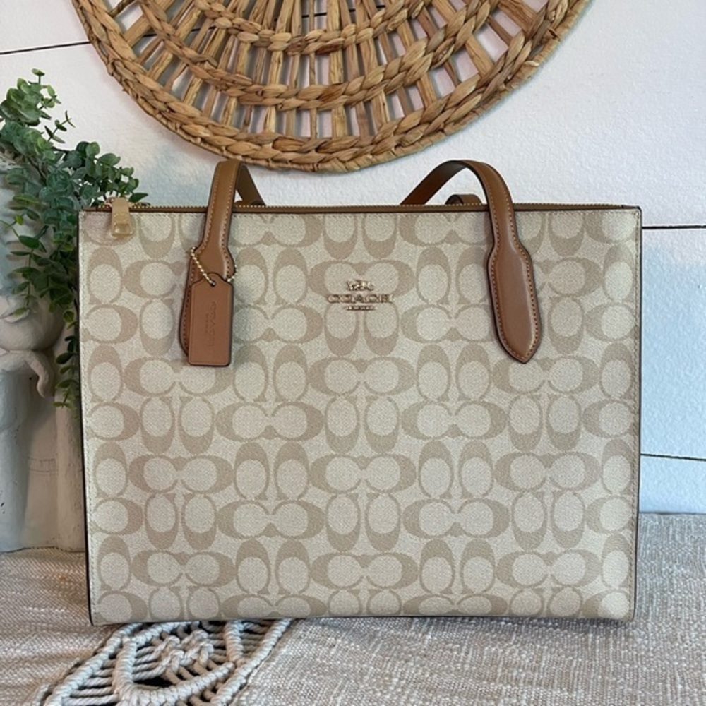 Coach Khaki/Saddle Nina Signature Cavas Tote Bag NWT